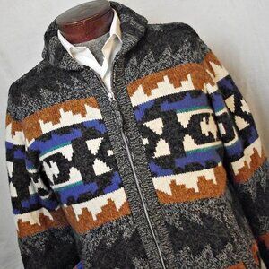 American Eagle Mens Chunky Cardigan Sweater Shawl Collar Aztec